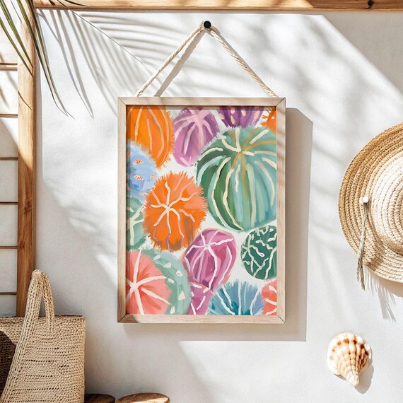 Urchins Painting Colorful Pastel Abstract Coastal Beach House Wall Art Print Summer Dining Room Kitchen Meet Me At The Poster 02