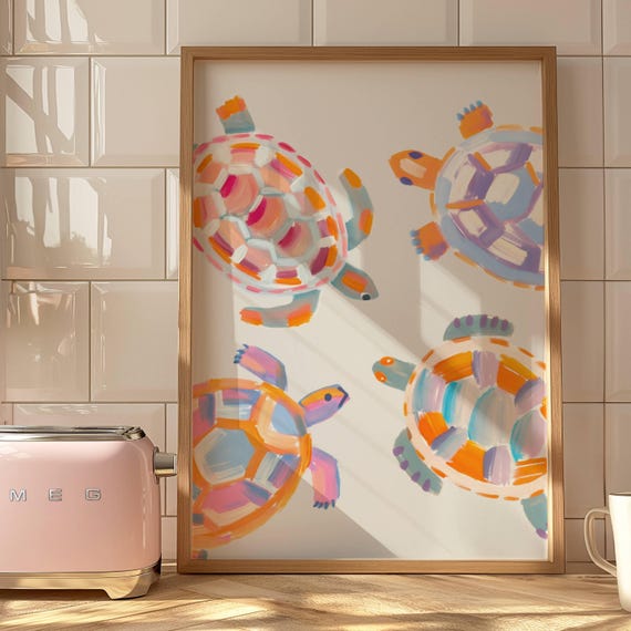 Colorful Sea Turtle Wall Art Coastal Decor Print Tortoise Beach House Pastel Ocean Animal Poster