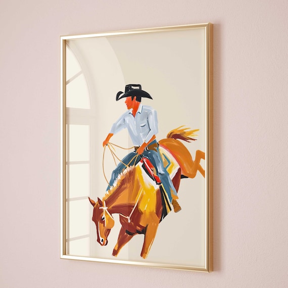 Cowboy Riding Horse Modern Abstract Western Style Art Poster