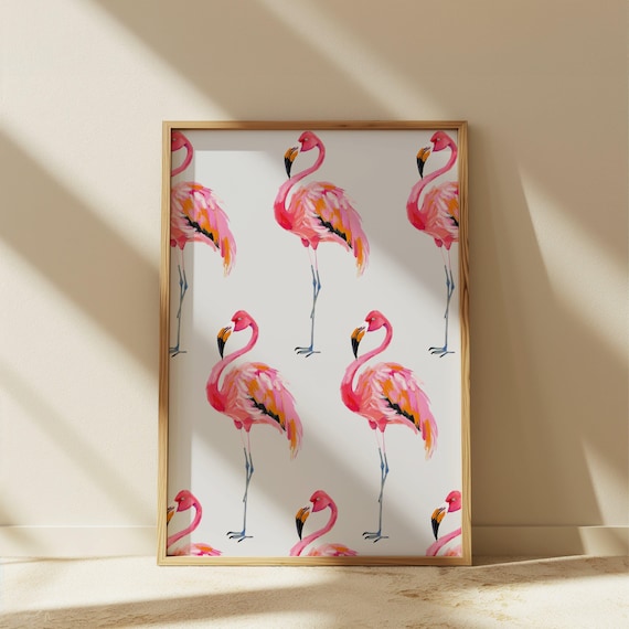 Pink Flamingo Art Print Abstract Coastal Summer Wall Decor Digital Download