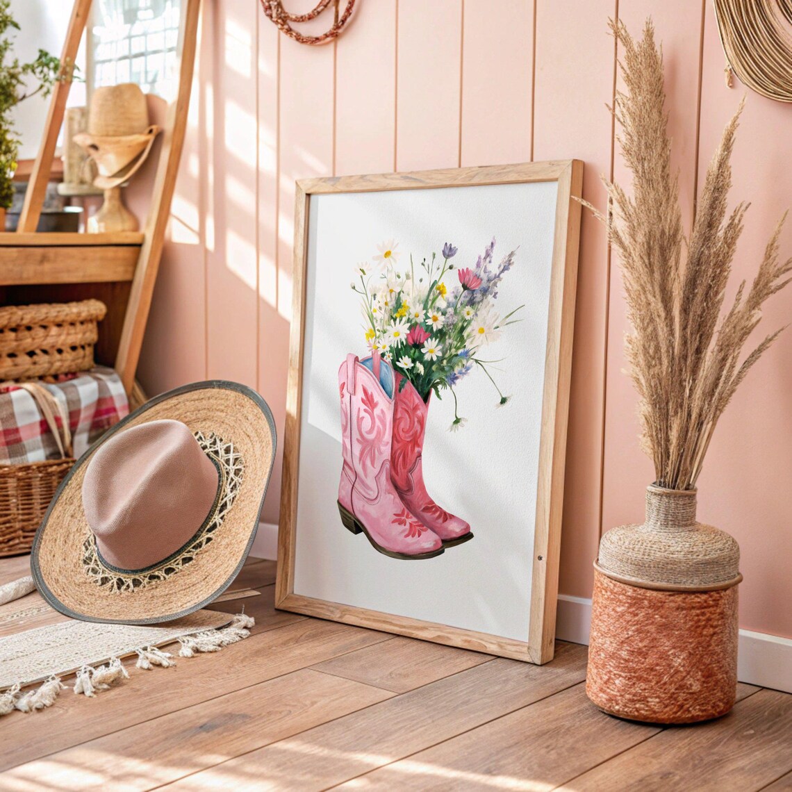 Cowgirl Boots Art Print, Trendy Western Decor