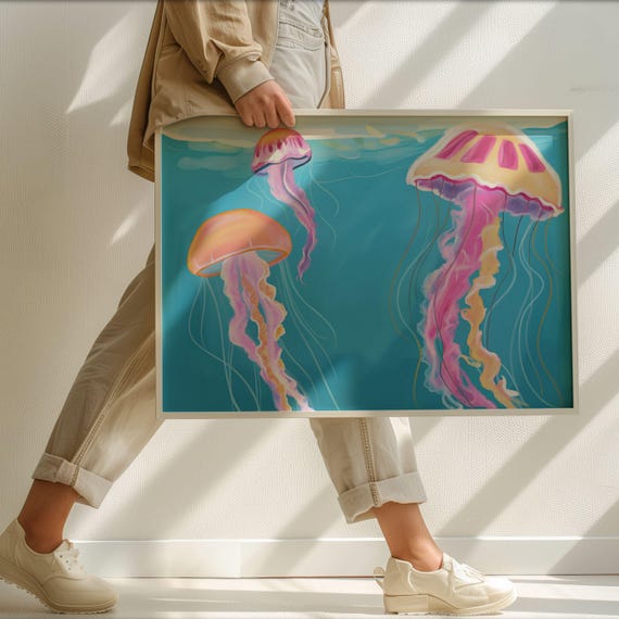 Jellyfish Coastal Print Nautical Beach House Wall Art Oceaninspired Decor For Bedroom Bathroom Or Living Room