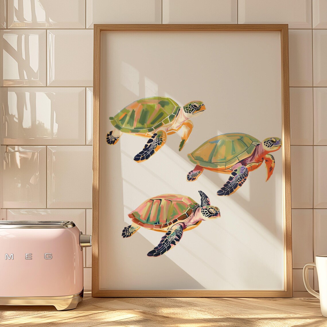 Watercolor Sea Turtle Coastal Art Print, Beachy Style