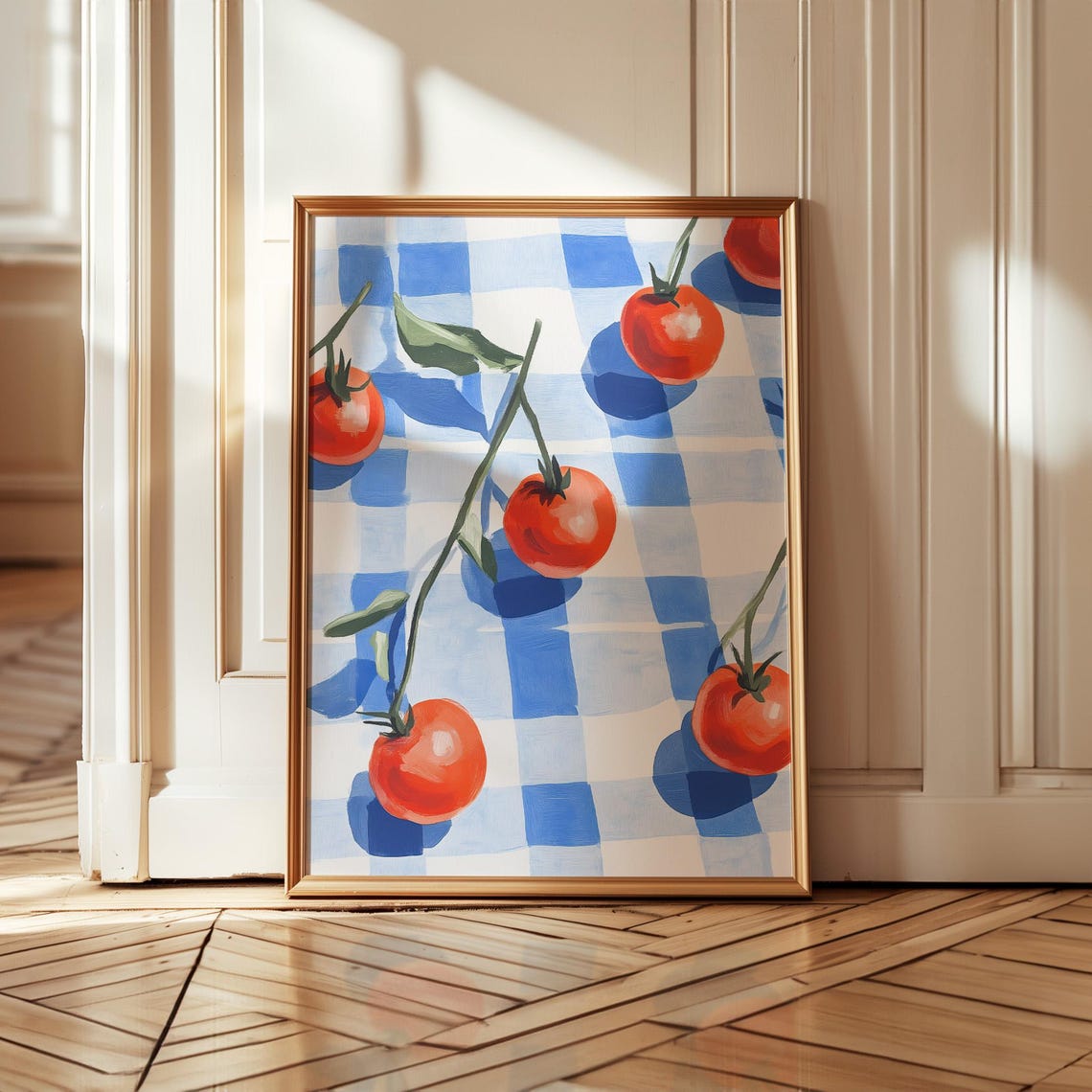 Vine Tomatoes On Blue Gingham Tablecloth Kitchen Wall Poster - Image 3