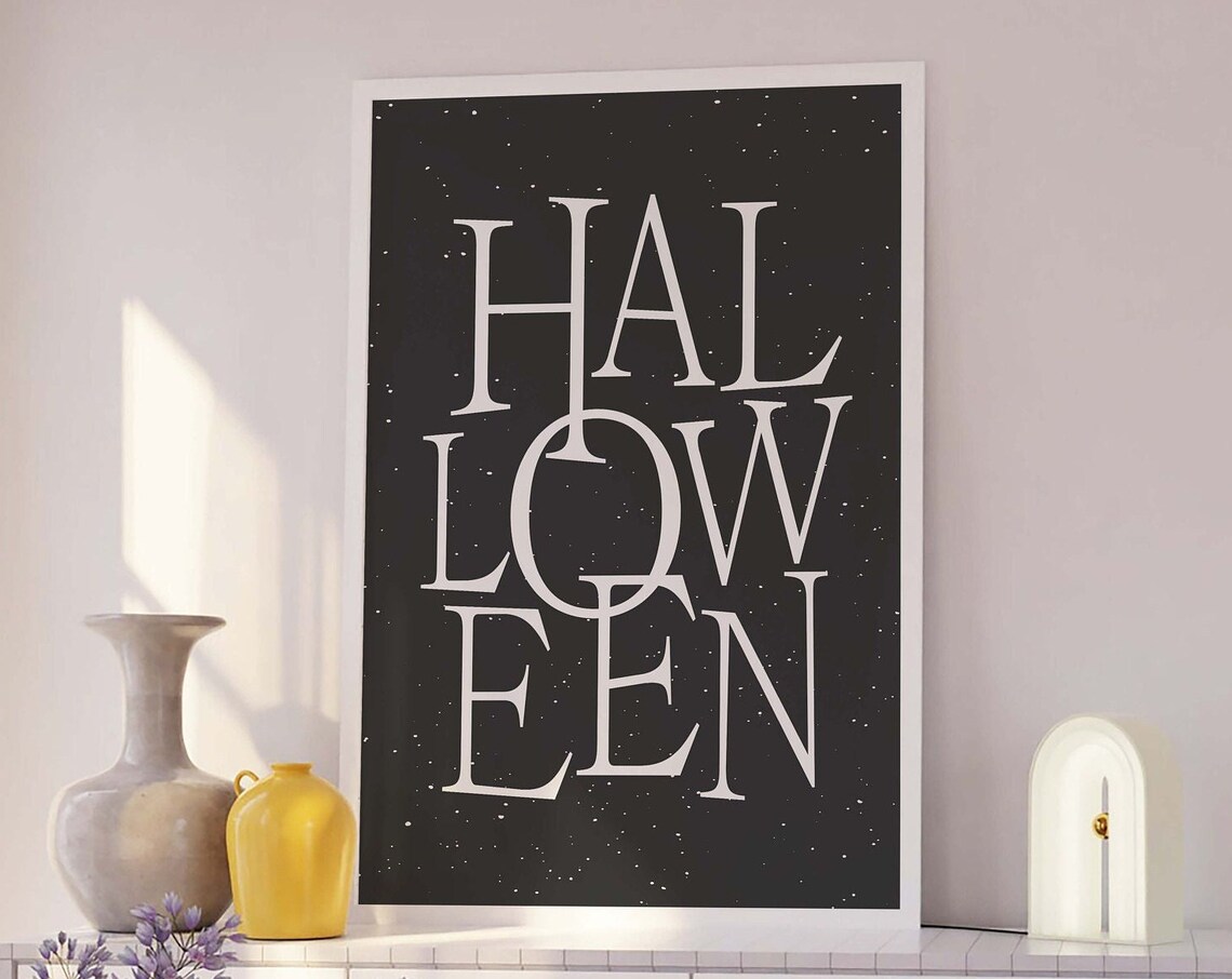 Halloween Stacked Lettering Black Starry Night Typography Poster