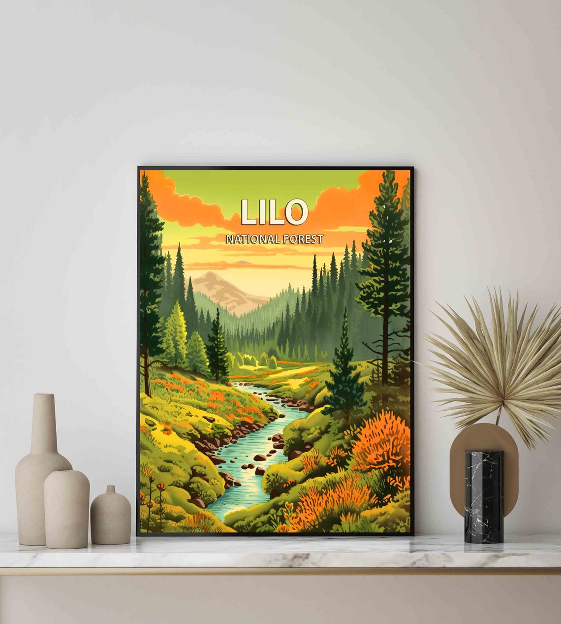 Lilo National Forest Pine Valley With Stream at Sunrise Poster - Image 3