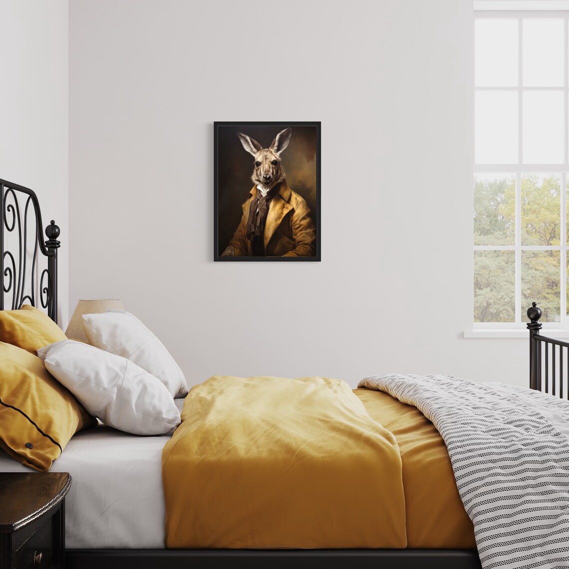Kangaroo Gentleman in Mustard Coat Vintage Animal Portrait Print - Image 3