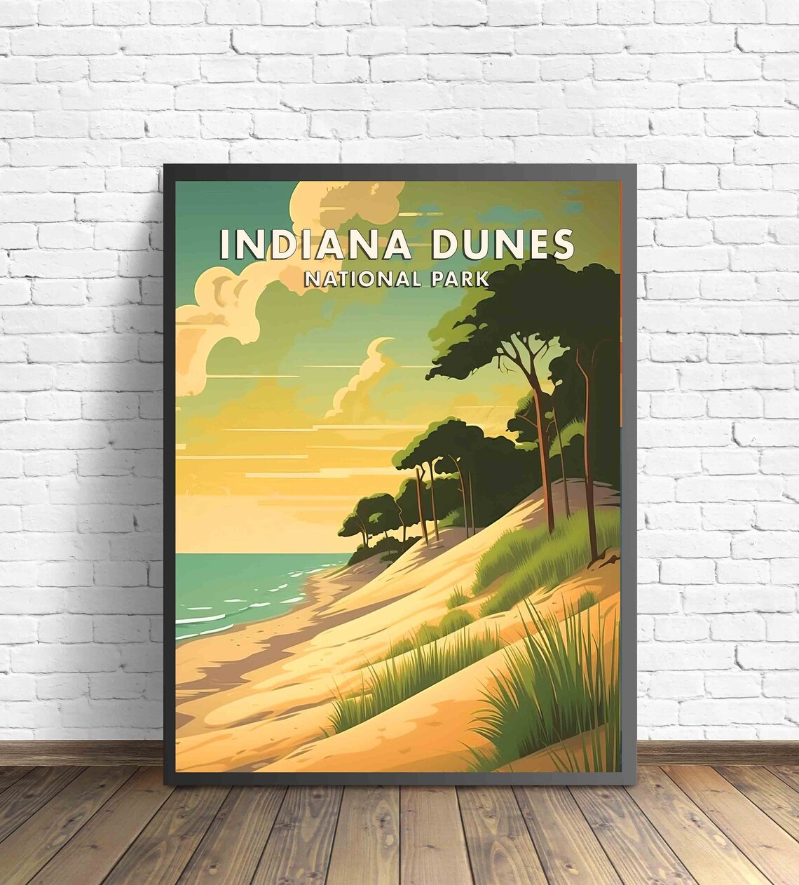 Indiana Dunes National Park Retro Sunset Beach Landscape Travel Poster - Image 2