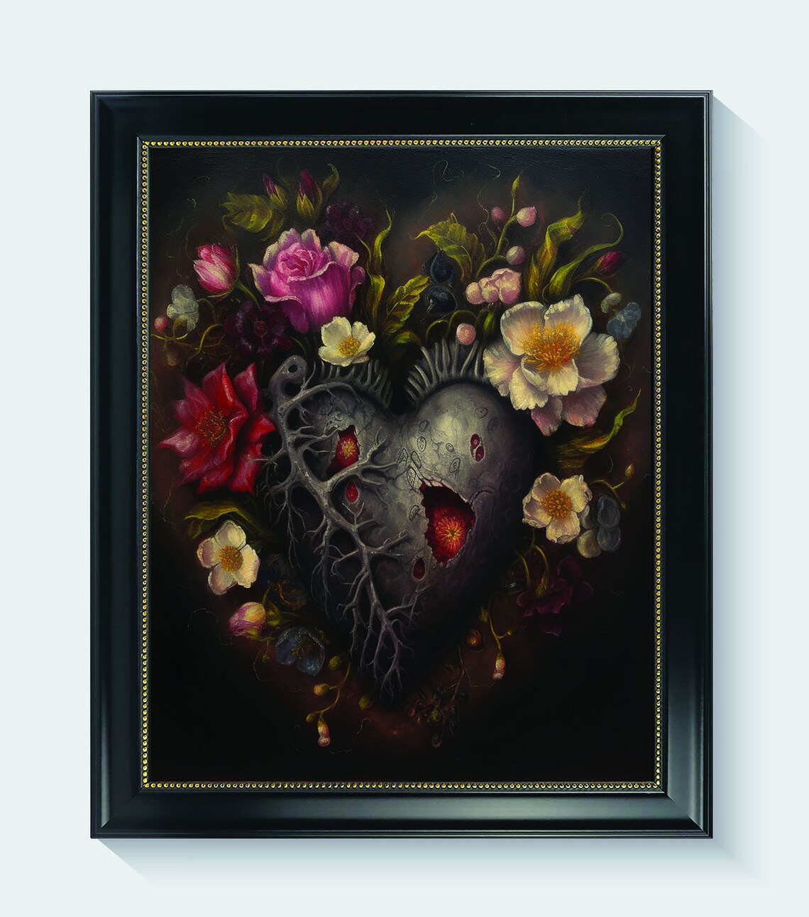 Dark Romantic Floral Anatomical Heart With Roses Gothic Art Poster