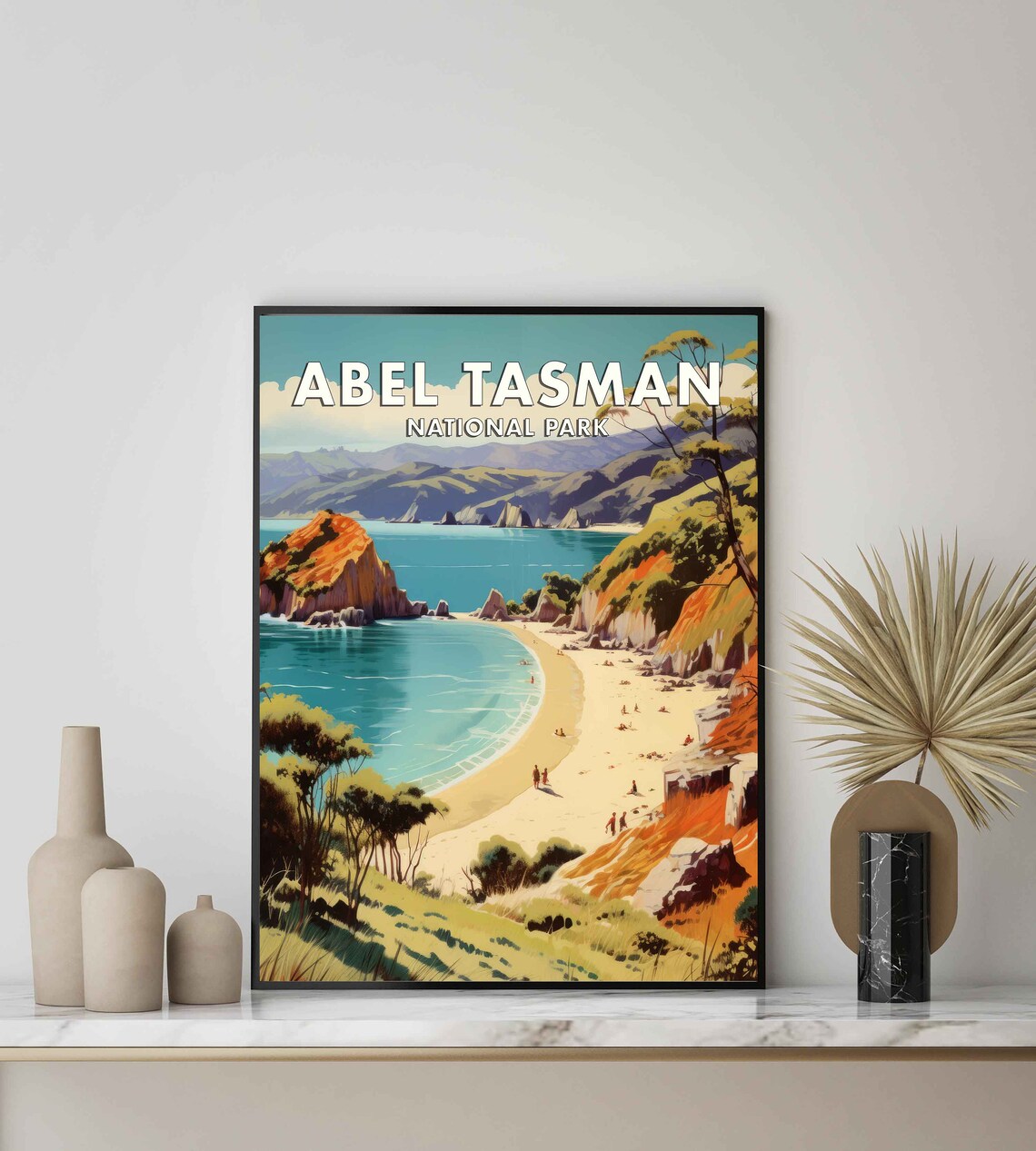 Abel Tasman National Park Golden Cove Coastline Retro Travel Poster - Image 3