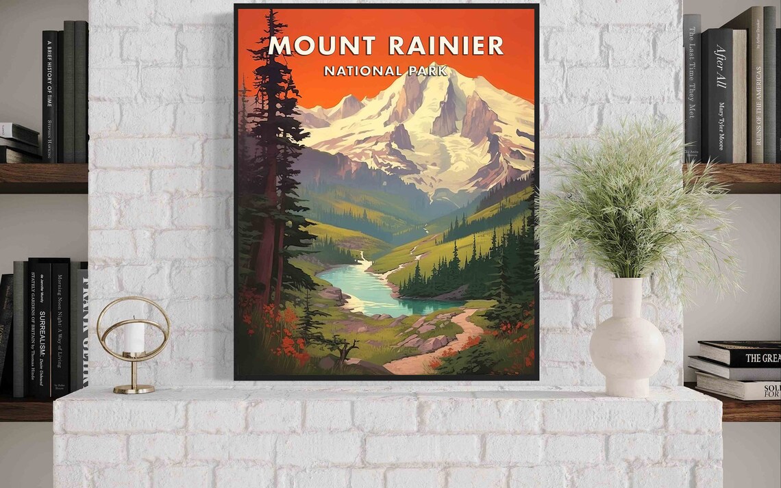 Mount Rainier National Park Retro Mountain Landscape Travel Poster Art - Image 3
