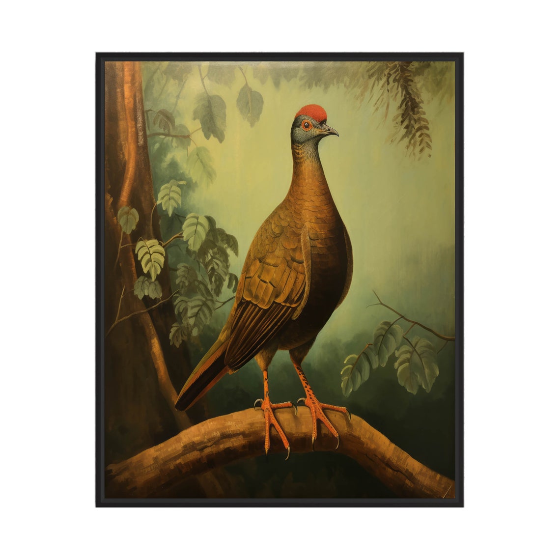 Plain Chachalaca Perched on a Branch Vintage Bird Art Poster