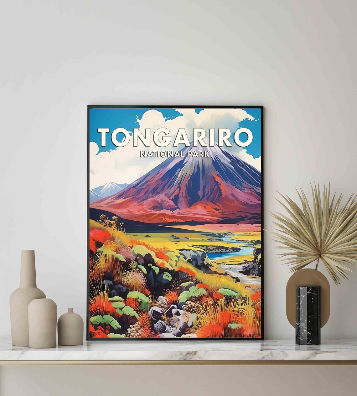 Tongariro National Park Volcano Retro New Zealand Travel Poster - Image 3
