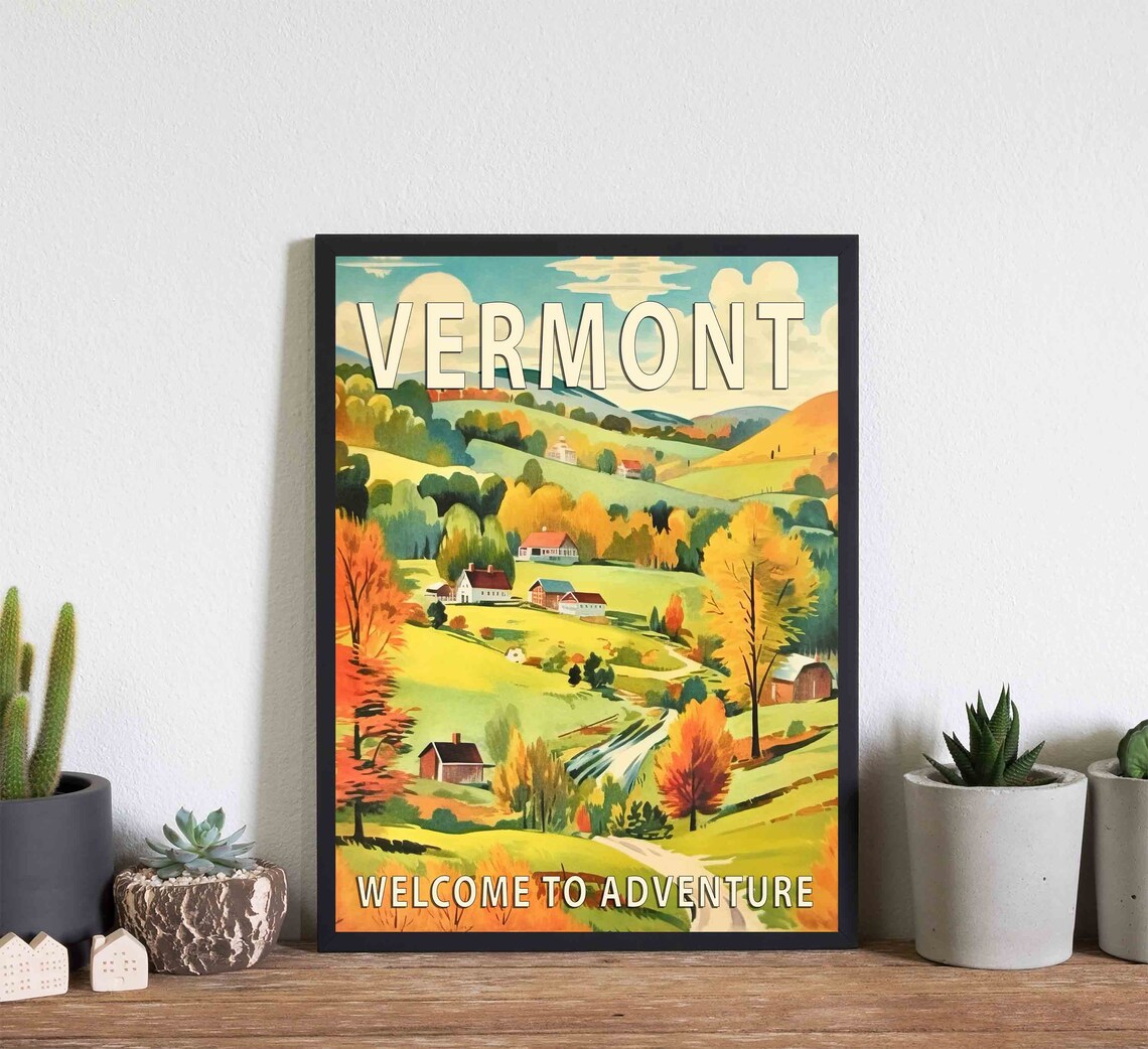 Vermont Welcome to Adventure Autumn Farm Hills Travel Poster - Image 2
