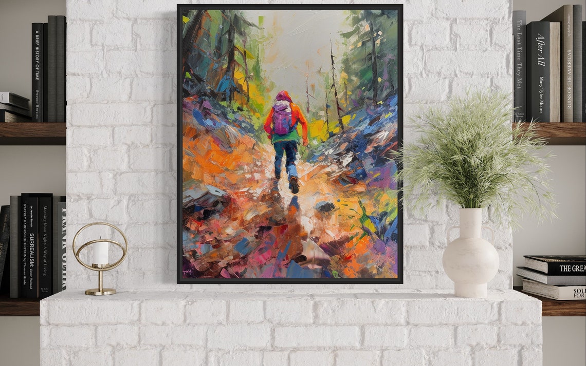 Abstract Hiker Mountain Trail Colorful Modern Painting Print - Image 3