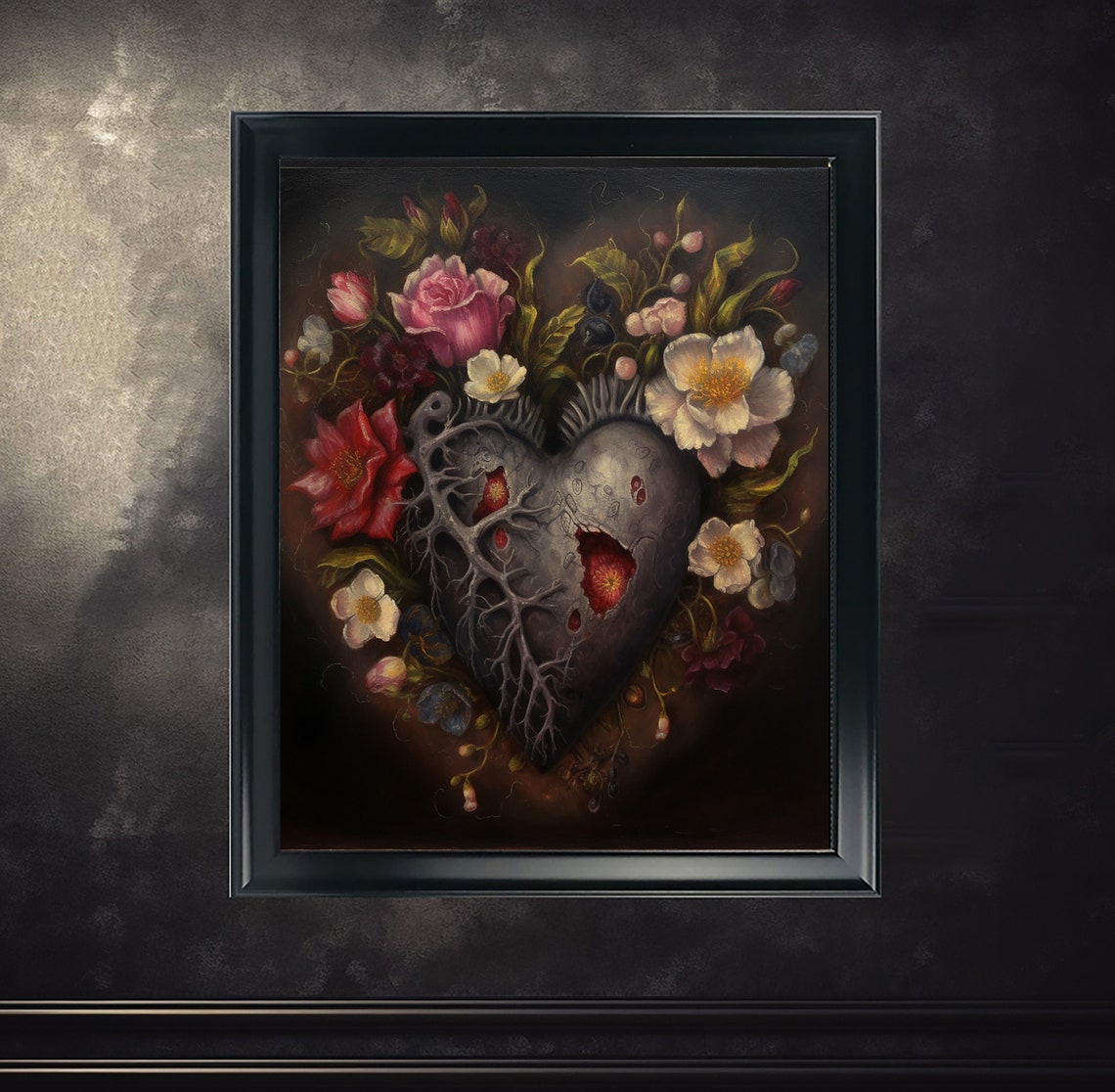 Dark Romantic Floral Anatomical Heart With Roses Gothic Art Poster - Image 3