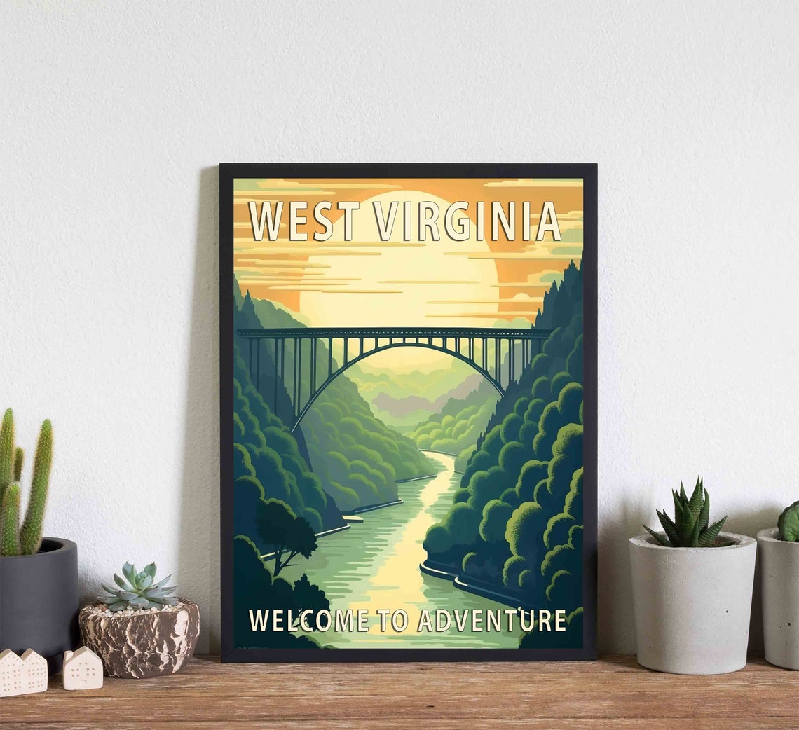 West Virginia Gorge Steel Bridge Sunset Adventure Travel Poster - Image 2