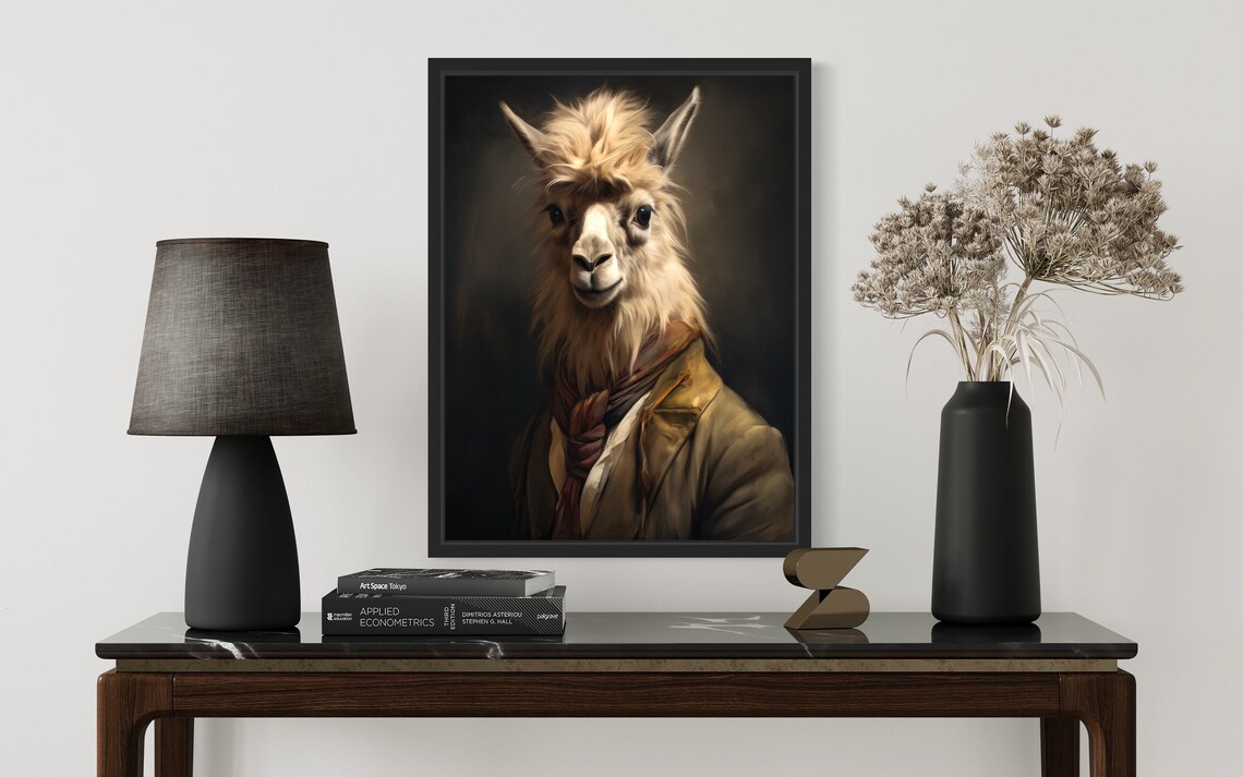 Llama Gentleman in Coat and Scarf Vintage Animal Portrait Print - Image 2