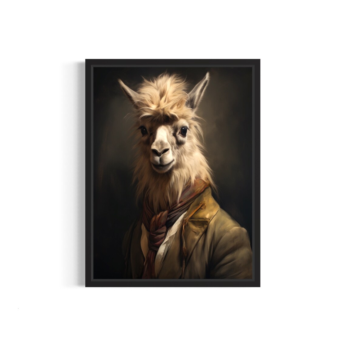 Llama Gentleman in Coat and Scarf Vintage Animal Portrait Print