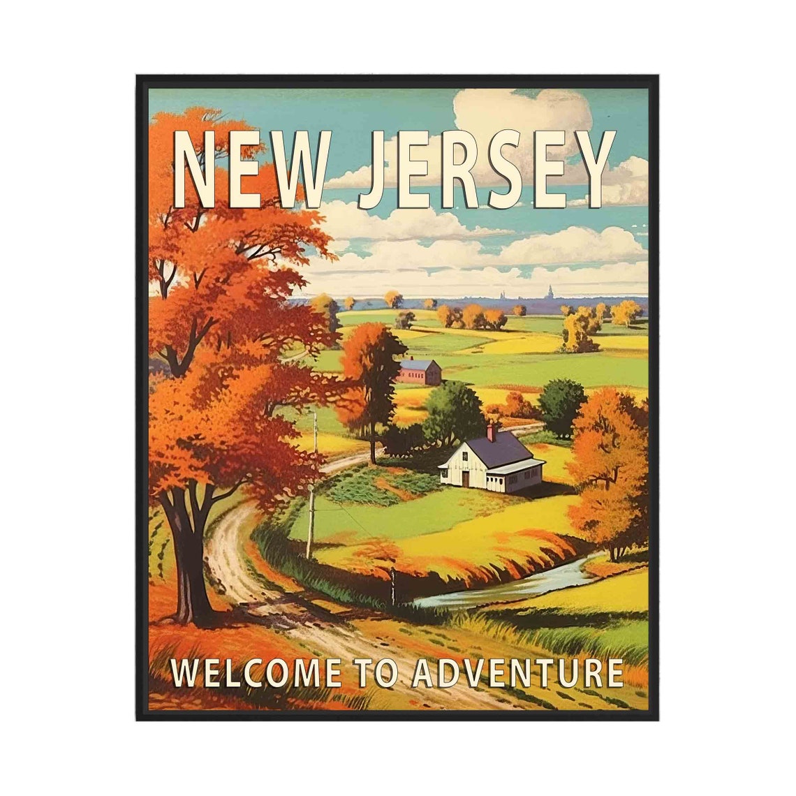 New Jersey Retro Autumn Countryside Welcome to Adventure Poster