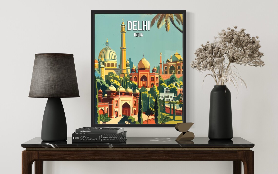 Delhi India Vintage Travel Poster with Grand Domes and Minarets - Image 2
