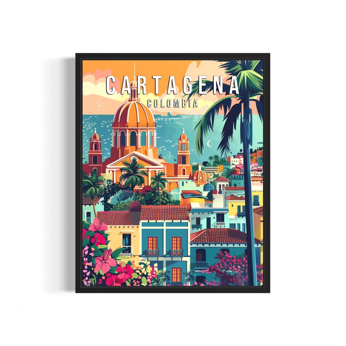 Cartagena Colombia Retro Old Town Dome Caribbean Coast Travel Poster