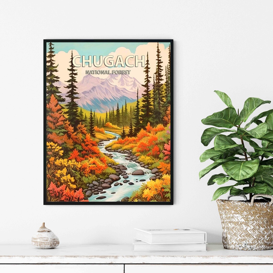 Chugach National Forest Vintage Travel Poster Autumn Mountain Stream - Image 2