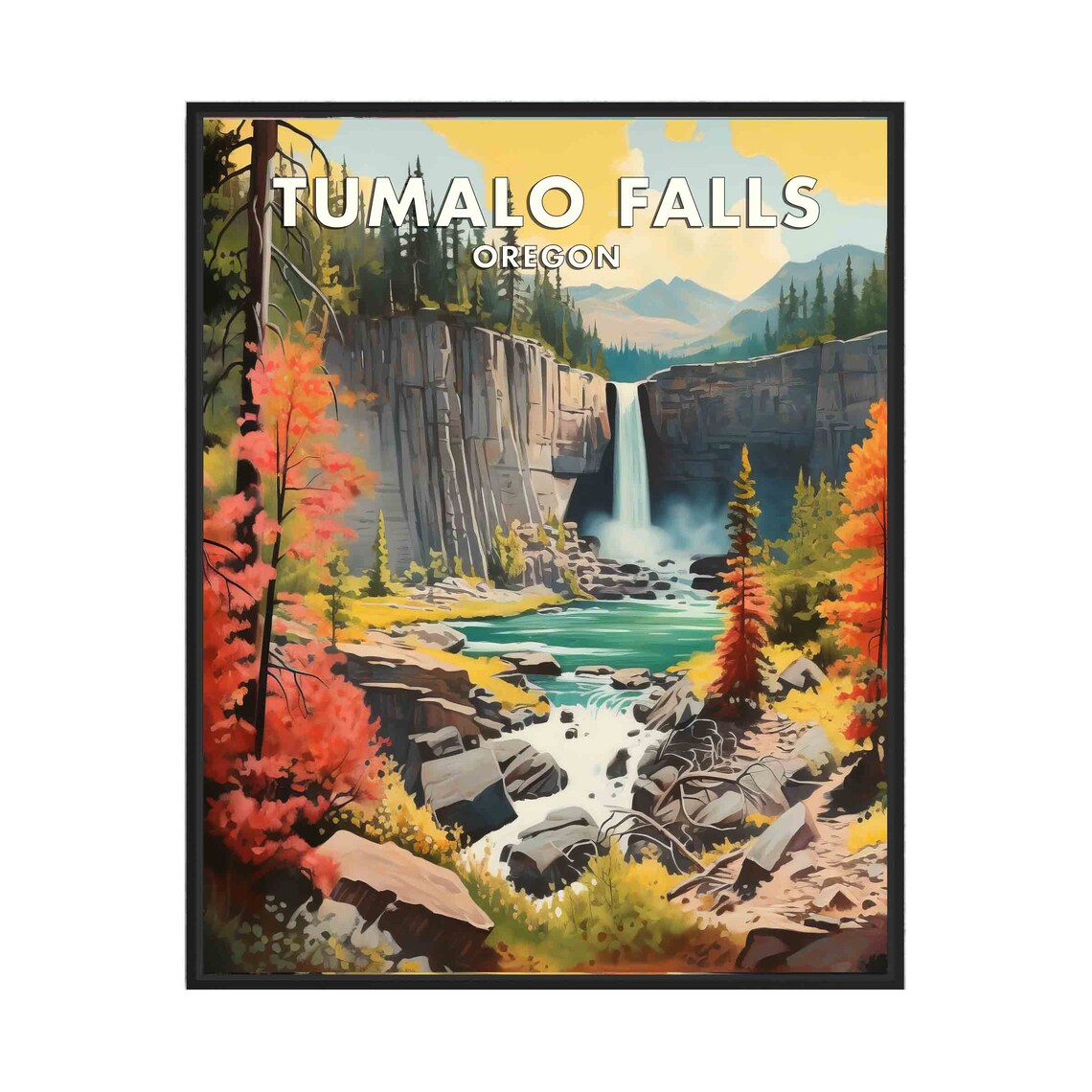 Tumalo Falls Oregon Narrow Basalt Cliff Autumn Falls Travel Poster