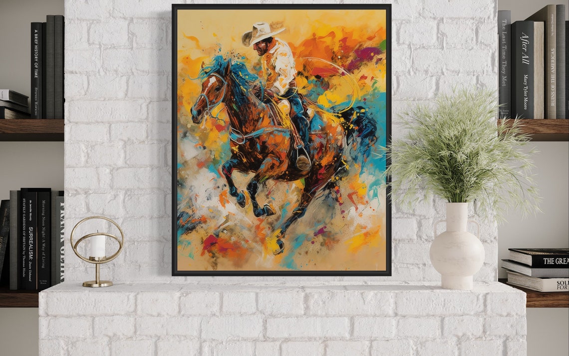 Rodeo Cowboy Rider Colorful Abstract Expressionist Art Poster - Image 3