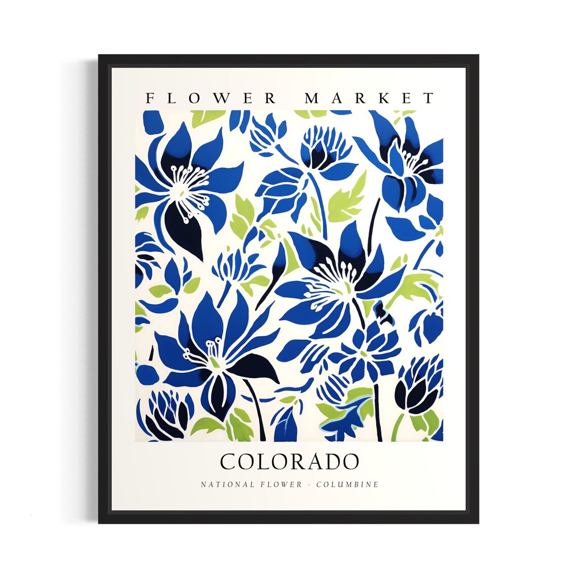 Colorado Flower Market Blue Columbine Bloom Botanical Art Poster