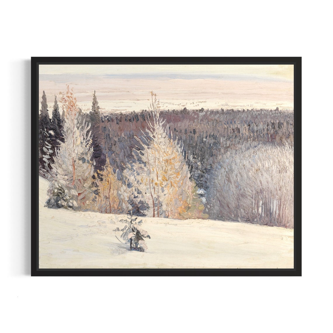 Frosted Winter Forest at Dusk Vintage Snowy Landscape Poster
