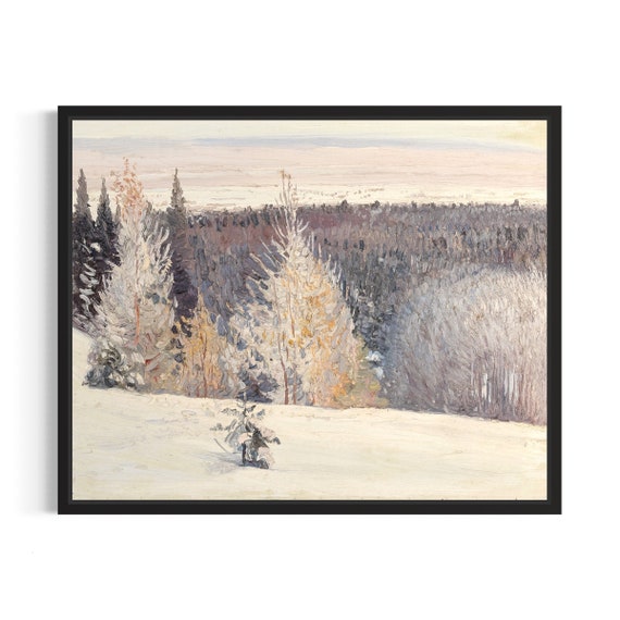 Winter Forest Poster Art Print Vintage Winter Painting Wall Art Decor