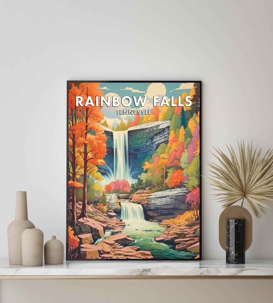 Rainbow Falls Tennessee Waterfall Autumn Forest Scenic Poster - Image 2