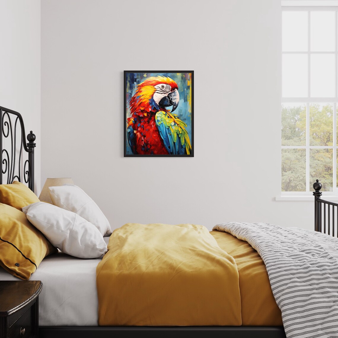 Scarlet Macaw Parrot Colorful Impasto Tropical Bird Art Poster - Image 3