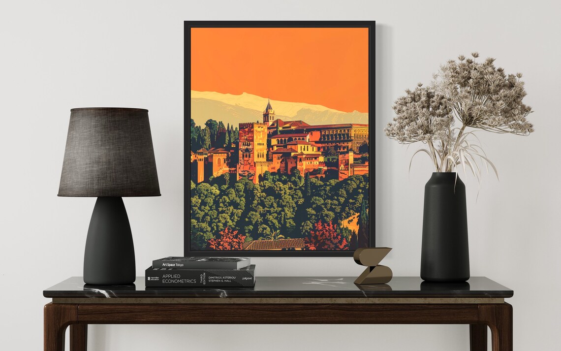 Alhambra Granada Spain Sunset Orange Palace Hill Vintage Travel Poster - Image 3