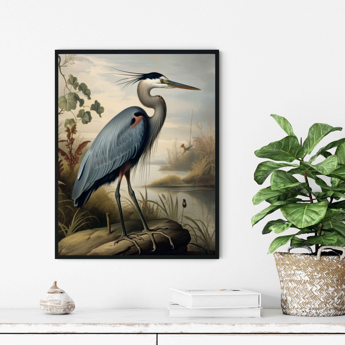 Blue Heron Wading in a Marsh in a Vintage Style Nature Poster - Image 3
