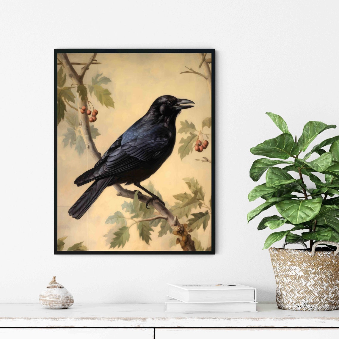 Black Crow Vintage Naturalist Illustration Berry Branch Poster - Image 3
