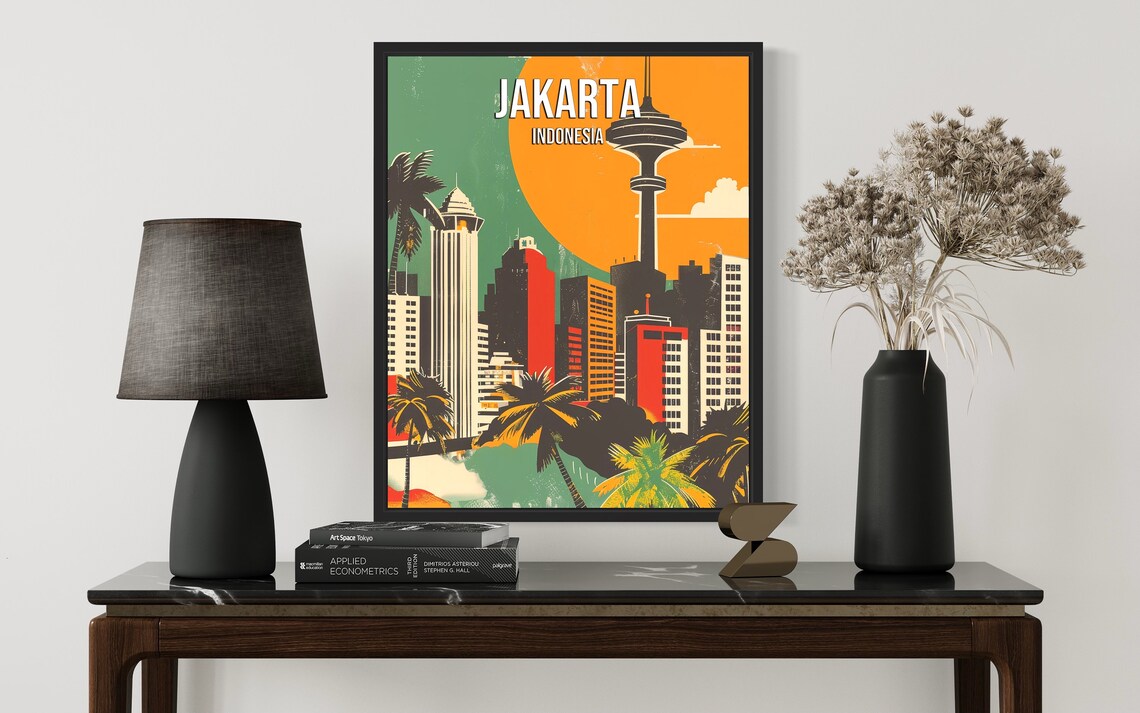 Jakarta Indonesia Bold Retro City Skyline Vintage Travel Poster - Image 2
