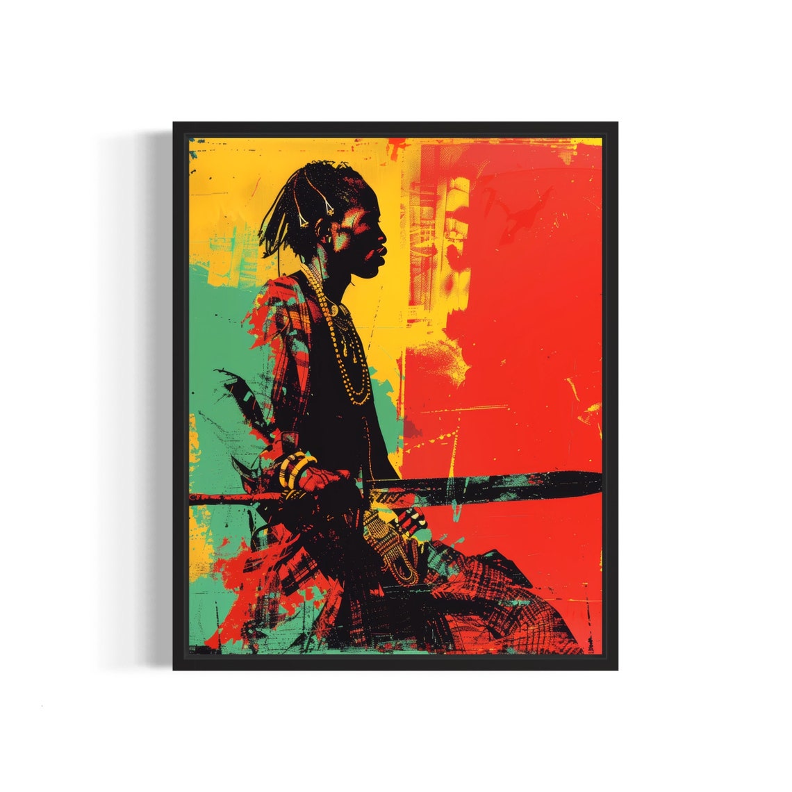 Maasai Warrior In Colorful Pop Art Profile Portrait Wall Art