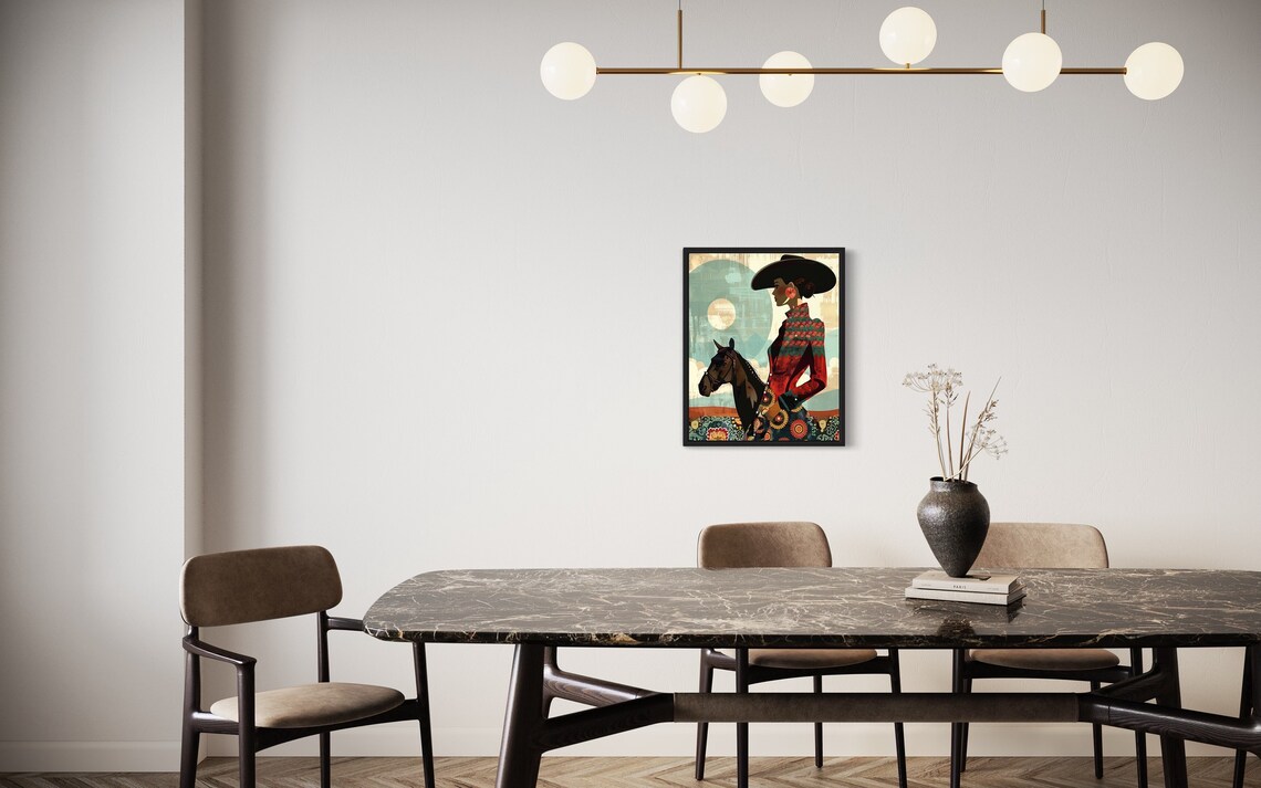 Mexican Woman with Horse Vintage Charro Western Portrait Art Poster - Image 2