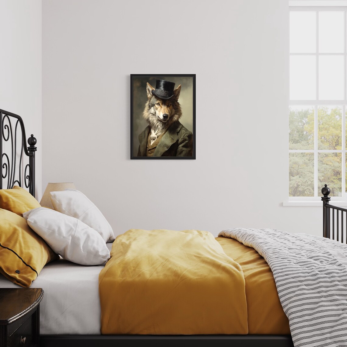 Gray Wolf Gentleman in Top Hat Vintage Animal Portrait Print - Image 3