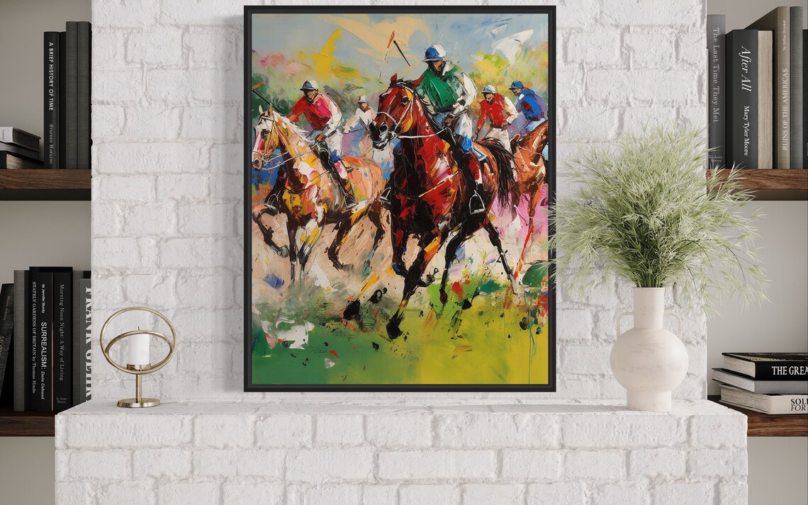 Polo Players on Horseback in Action Colorful Painting Poster - Image 3