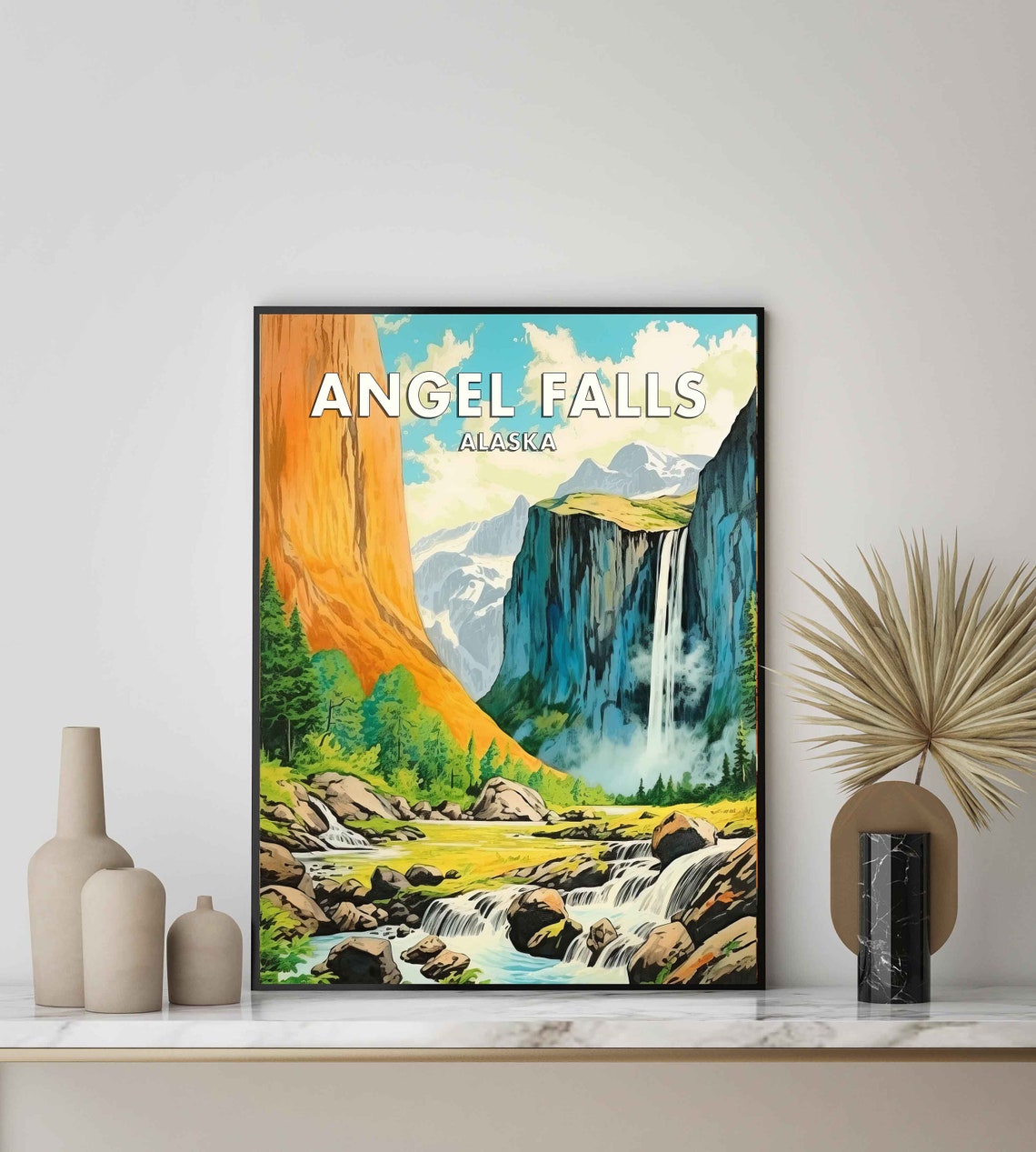 Angel Falls Alaska Misty Canyon Cascade Vintage Travel Poster - Image 2