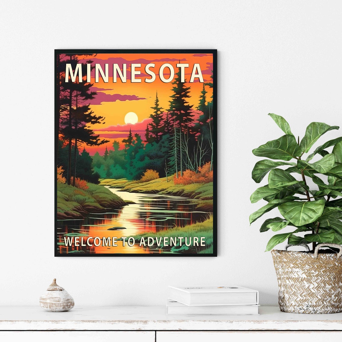 Minnesota Forest Lake Sunset Welcome To Adventure Retro Poster - Image 2
