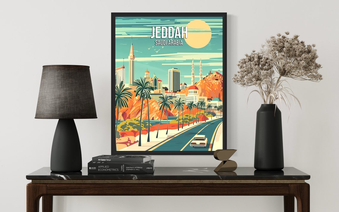 Jeddah Saudi Arabia Skyline With Mosque Minarets at Sunset Poster - Image 2