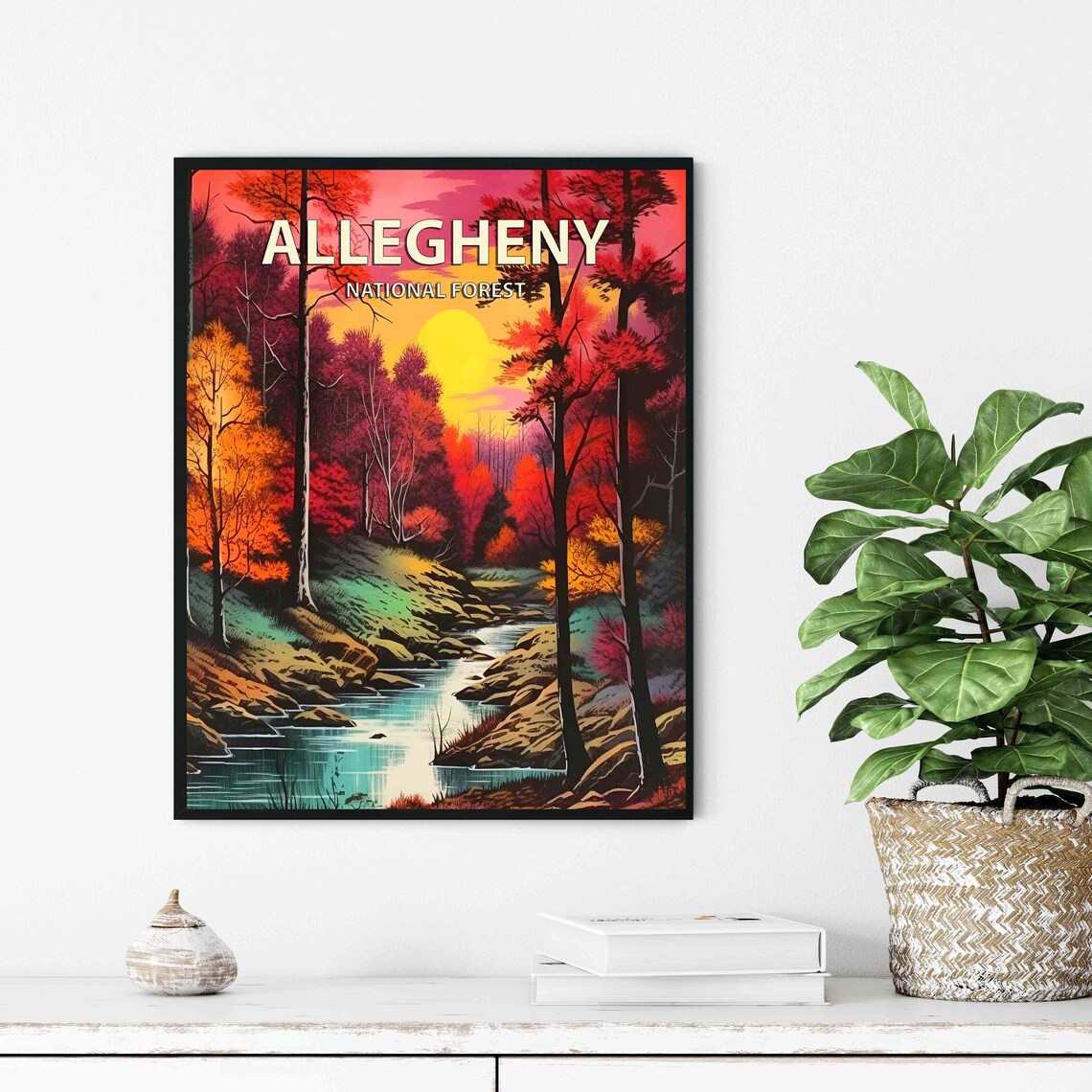 Allegheny National Forest Crimson Sunset Retro Travel Poster - Image 2