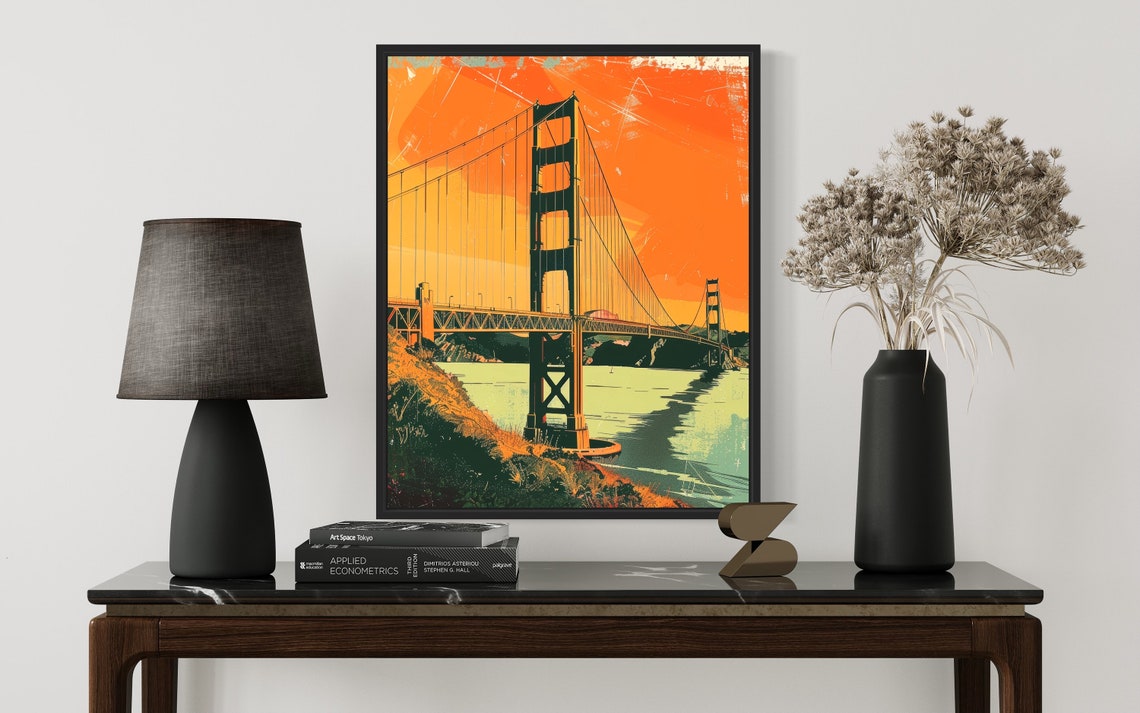 Golden Gate Bridge Vintage Orange Sunset San Francisco Bay Poster - Image 3