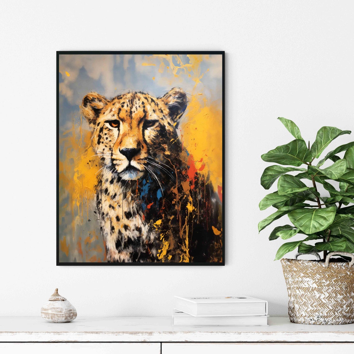 Cheetah Portrait in Golden Paint Splatter Abstract Art Poster - Image 3