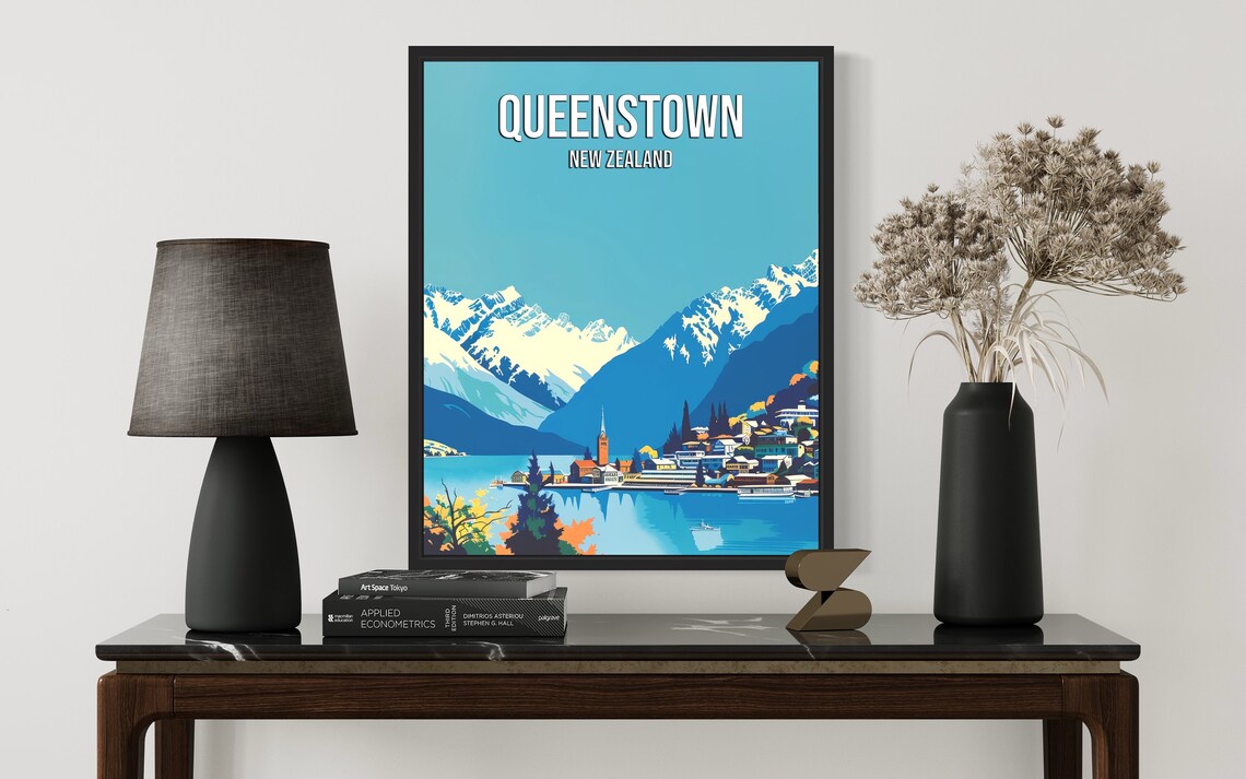 Queenstown New Zealand Poster With Snowy Mountains Over Lake Wakatipu - Image 2