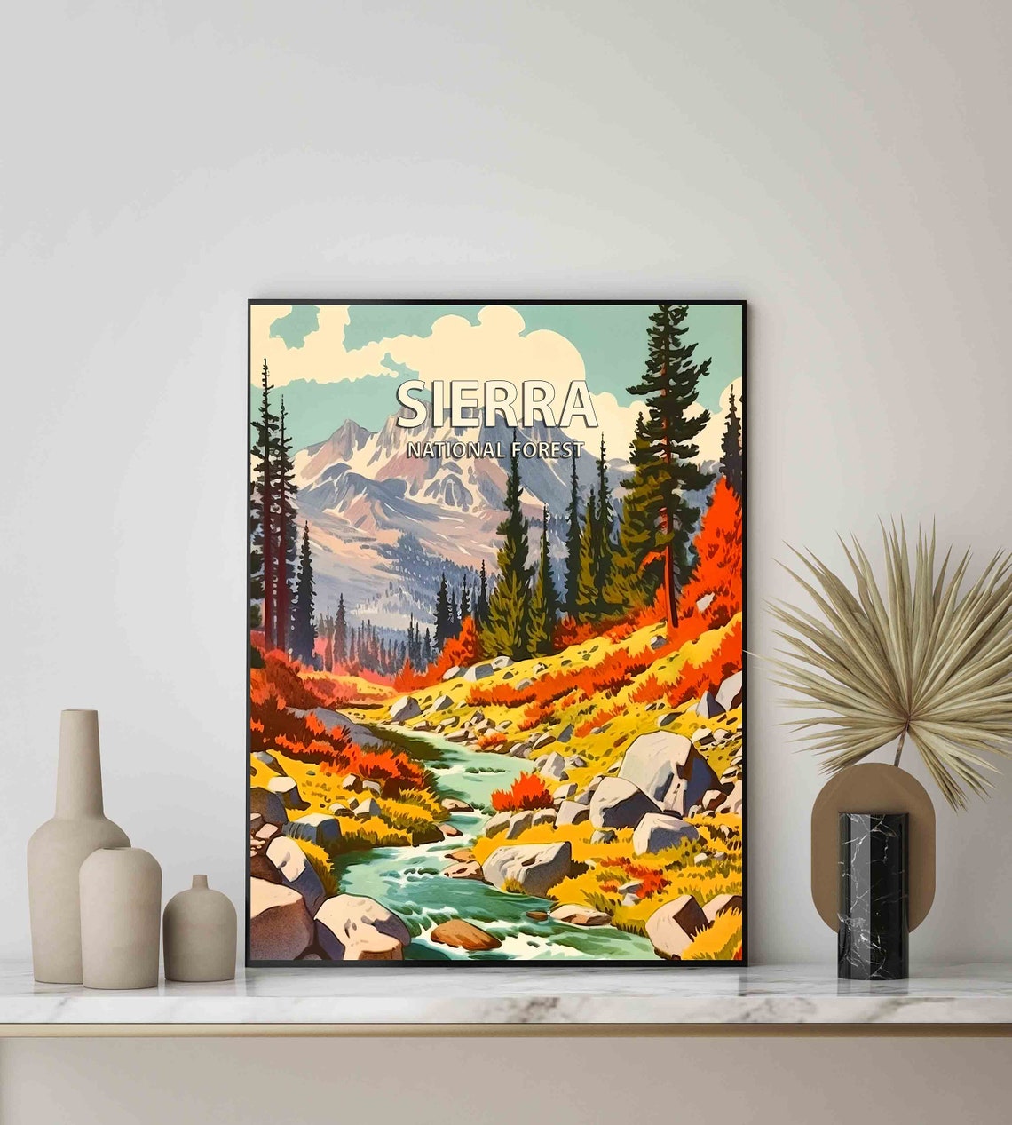 Sierra National Forest Granite Peaks Stream Retro Travel Poster - Image 3